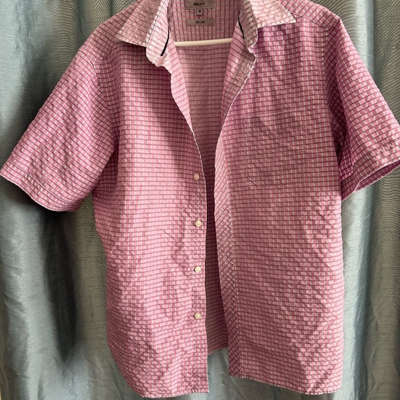 Men's M&S Medium Regular fit Pink Checkered Short Sleeve Shirt - Picture 9 of 10